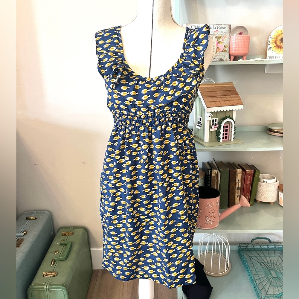 Audrey 3+1 Navy and Mustard Patterned Midi Dress